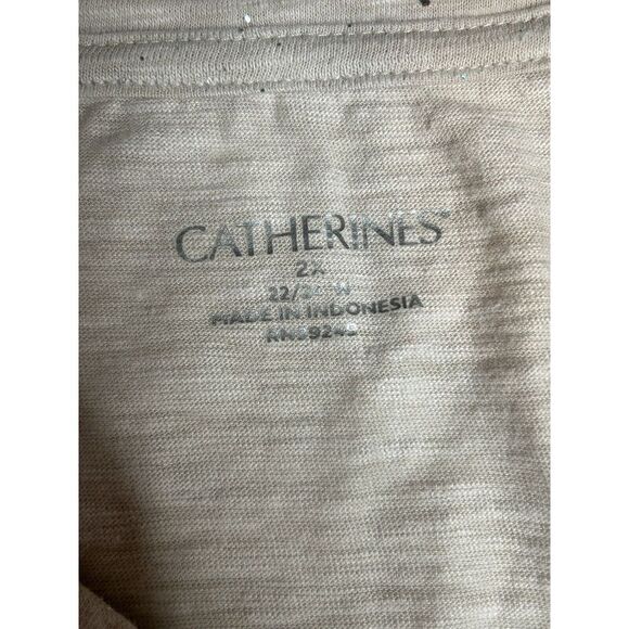 Catherines 22/24W Beige With Sparkle 3/4 Sleeve V-Neck Lightweight Tunic - Picture 5 of 7